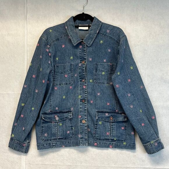 Vintage ALFRED DUNNER Denim Jacket Size 12 Blue 80s Embroidered Butterfly Cute! - Picture 1 of 14